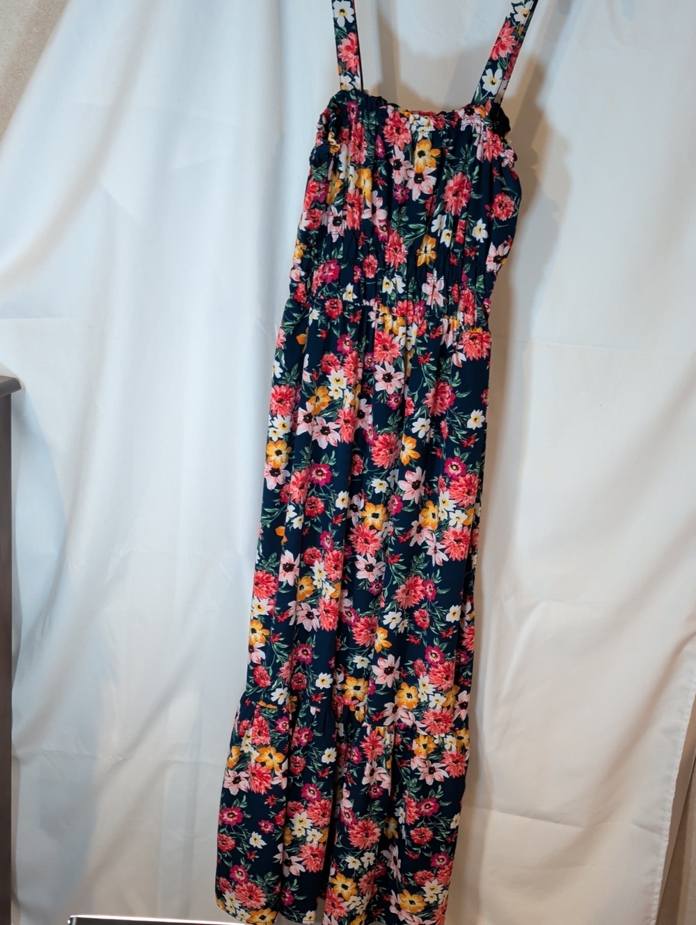 Floral Navy Maxi Sundress with Spaghetti Straps